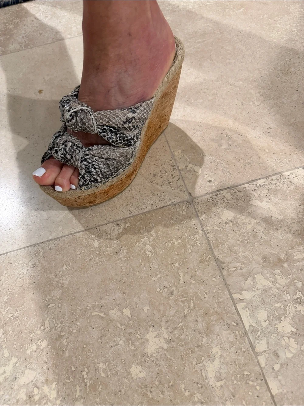 Jimmy Choo Knotted Natural Snake Print Leather Platform Wedge Sandal   37.5